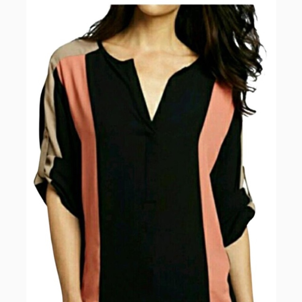 BCBGMAXAZRIA Jane Color Block Blouse L
